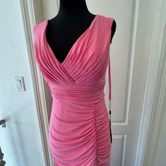 NWT Ieena Mac Duggal Sz 2 Candy Pink Jersey Sleeveless Side Ruched Slit Gown - Picture 9 of 15